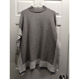 ChicWish SEE MEASUREMENTS Oversized Gray Striped Sleeve Slit Sides Sweater